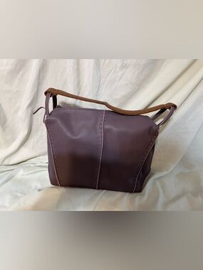 Purple Leather Shoulder Bag with Brown Handle